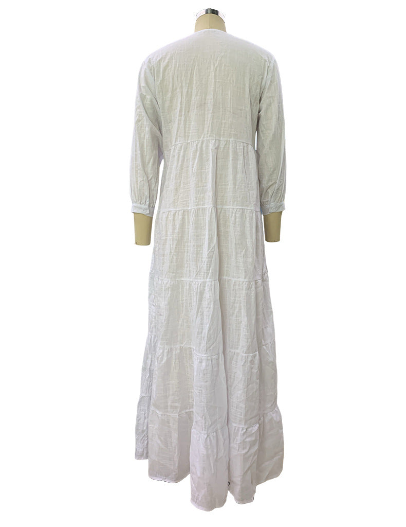 V-Neck Long Sleeve Button Up Tiered Maxi Dress 29