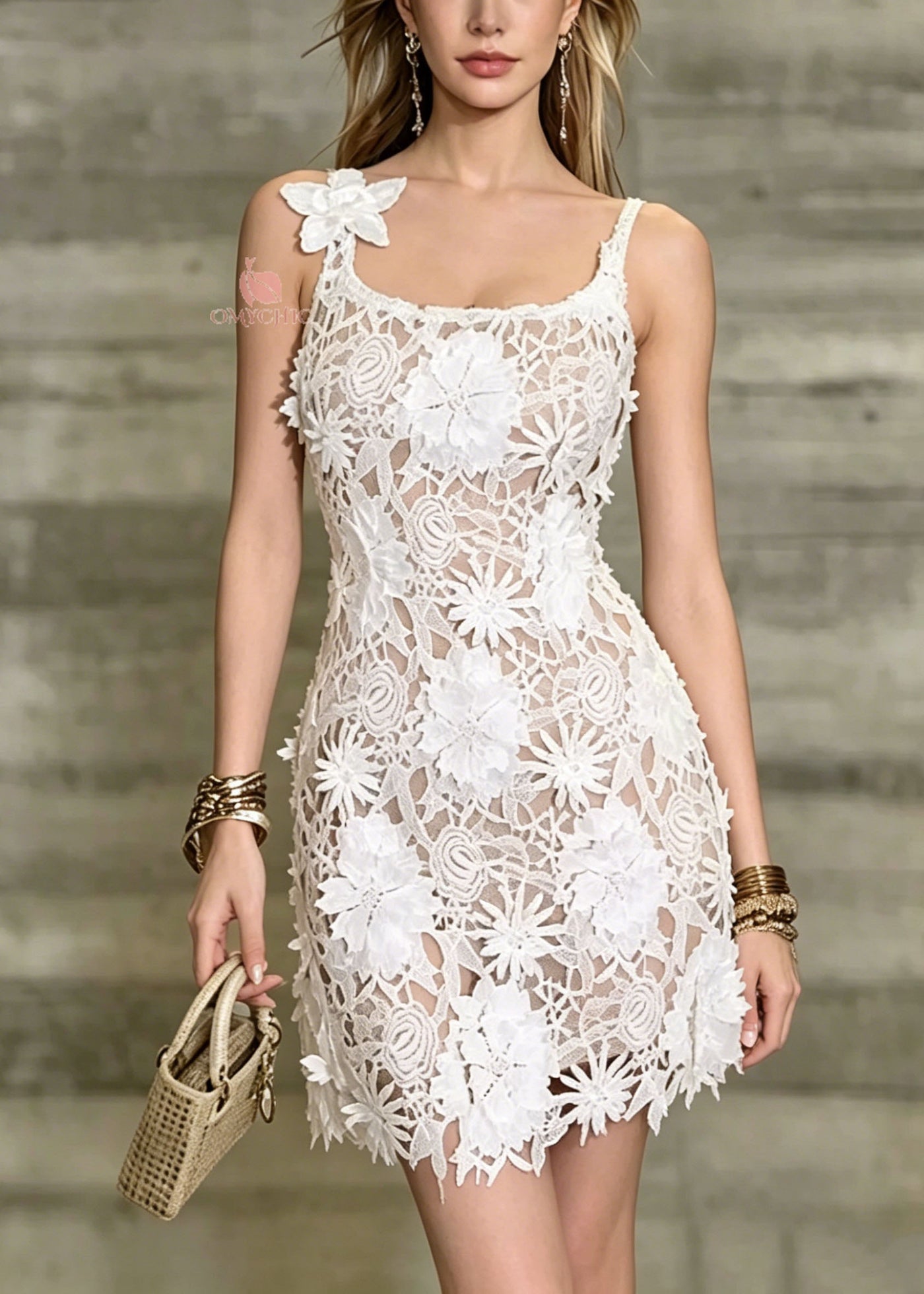 Sexy Apricot Floral Slim Fit Lace Spaghetti Strap Dresses Summer