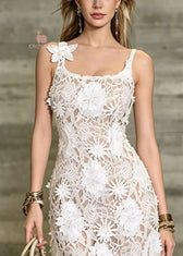 Sexy Apricot Floral Slim Fit Lace Spaghetti Strap Dresses Summer 2