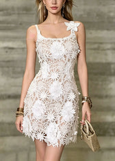 Sexy Apricot Floral Slim Fit Lace Spaghetti Strap Dresses Summer 3