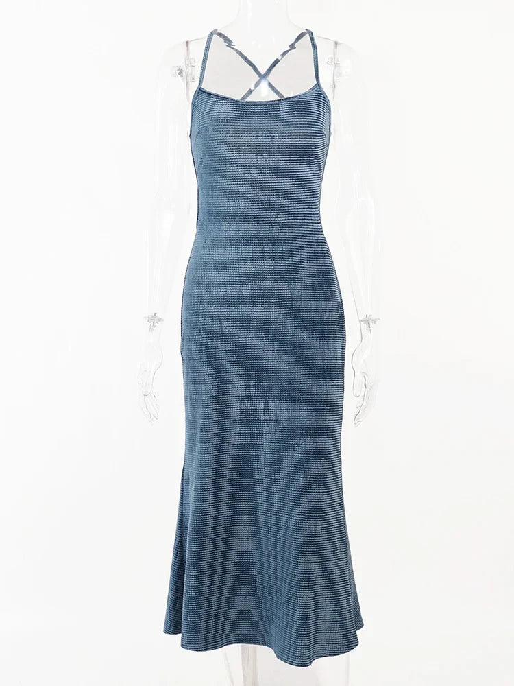 Space Dye Ribbed Knit Scoop Neck Cross Back Mermaid Maxi Dress 7