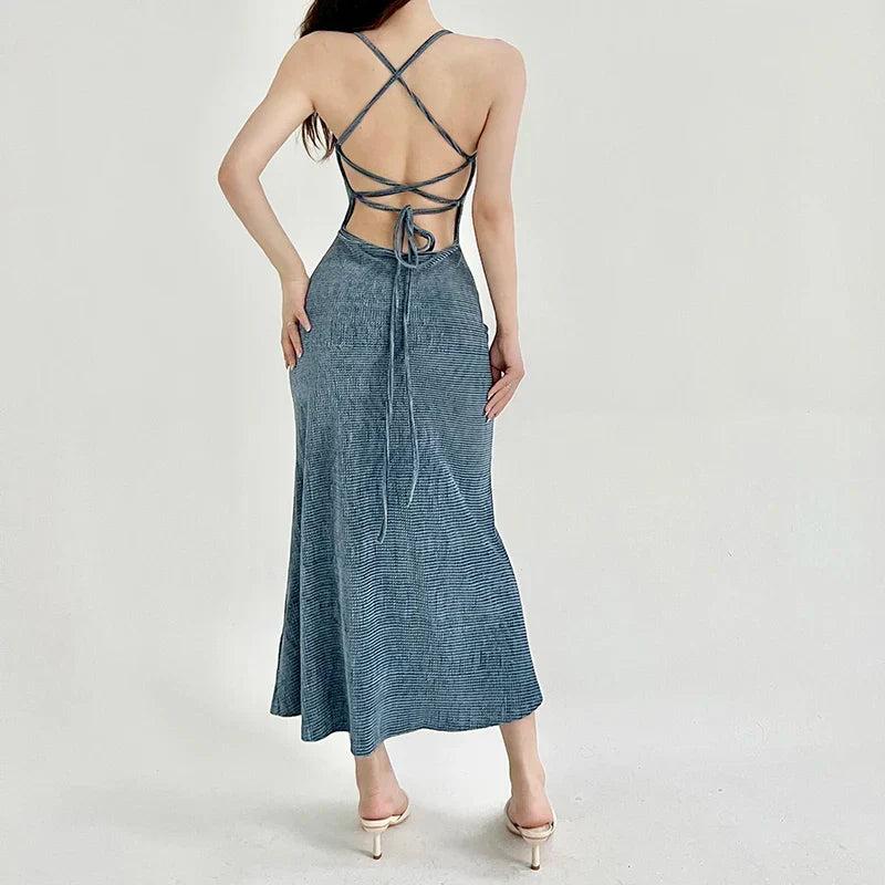 Beachwear Knit Sexy Spaghetti Strap Strapless Backless Lace Up Female Slip Holiday Club Bodycon Dress