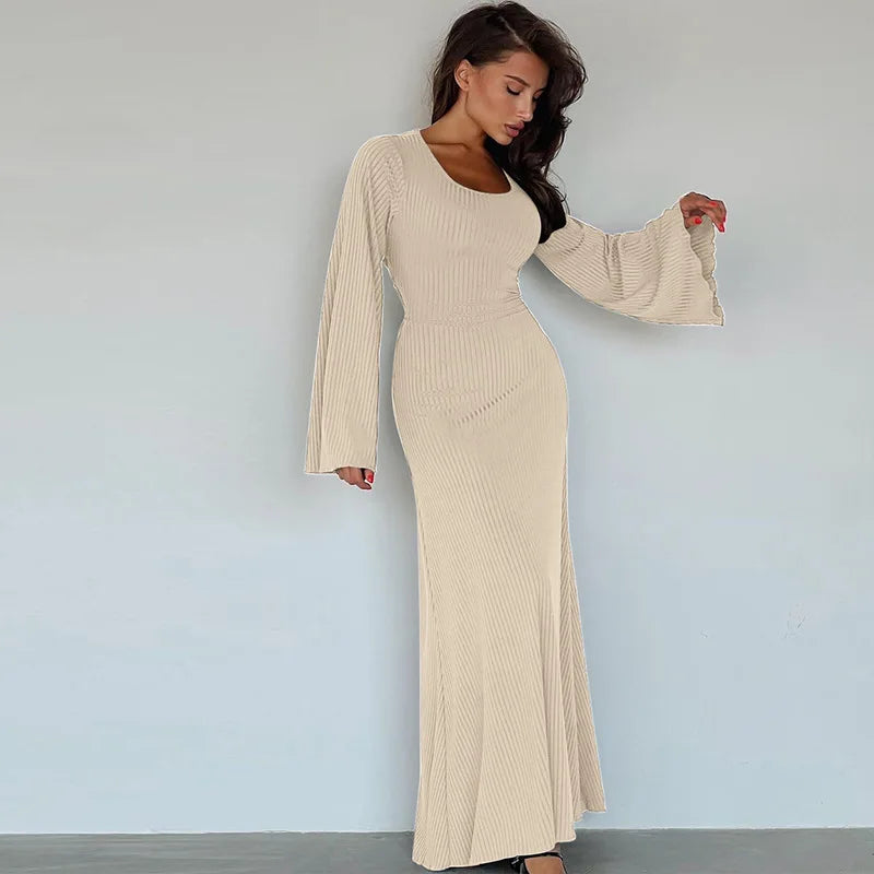 Graceful Bodycon Flare Sleeve Maxi Dress