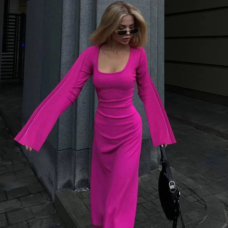 Graceful Bodycon Flare Sleeve Maxi Dress
