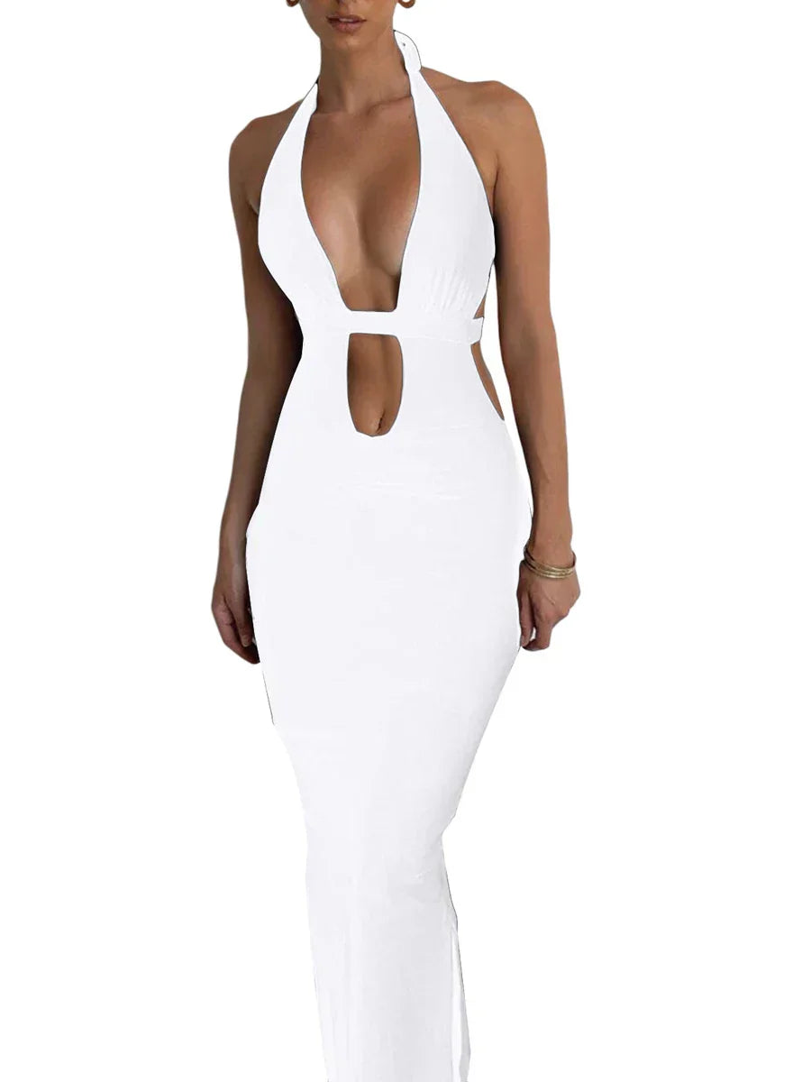 Refined Black Halter Neck Backless Maxi Cut Out Dresses