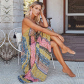 Deep V-Neck Spaghetti Strap Boho Print Maxi Dress 2