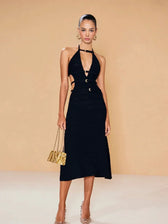 Halter-Neck Deep V-Neck Dress