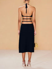 Halter-Neck Deep V-Neck Dress