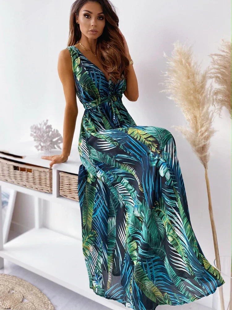 Deep V-Neck Maxi Dress