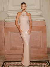 Backless Halter-Neck Sequin Dress