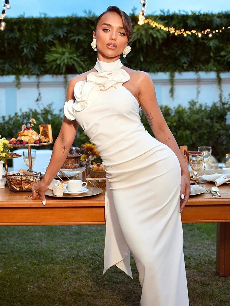 Backless Halter-Neck Maxi Dress