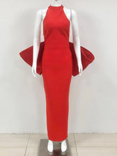 Sexy Halter Neck Backless Bow Design Red Sleeveless Bodycon Christmas Party Dress / Xs Dresses-L