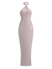 Sexy Halter Neck Shiny Diamonds Bow Maxi Dress Backless Christmas Party Pink / Xs Dresses-L