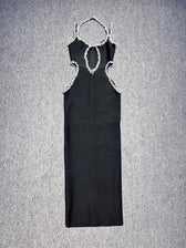 Sexy Halter Neck Sling Hollow Out Crystal Bandage Dress Long Christmas Party Black / Xs Dresses-L
