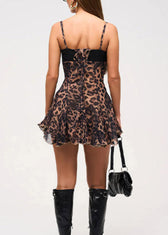 Sexy Leopard Lace Up European And American Backless Spaghetti Strap Dress 5
