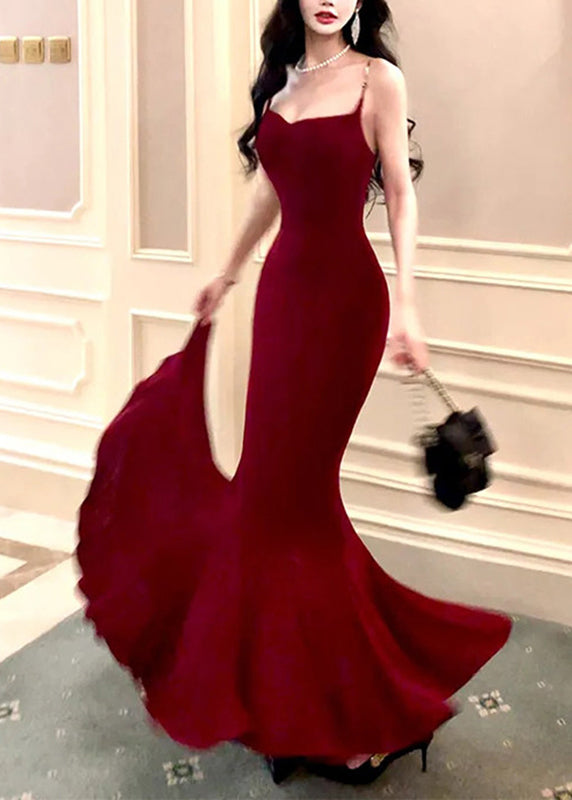 Sexy Mulberry Flattering Solid Knit Maxi Spaghetti Strap Dress Summer