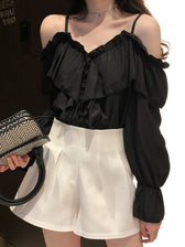 Casual Loose Spaghetti Strap Flare Sleeve Ruffles Tops