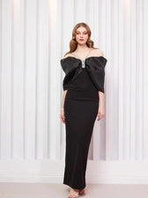 Sexy Off Shoulder Diamond Straps Bandage Black Pleated Shiny Celebrity Christmas Party Dress / Xs