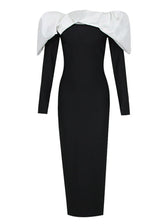 Sexy Off Shoulder Long Sleeves Bandage Black Detachable Pleated Christmas Party Dress / S Dresses-L