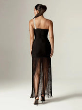 Sexy One Shoulder Diamonds Strap Tassel Bandage Dress Shiny Rhinestone Party Dress