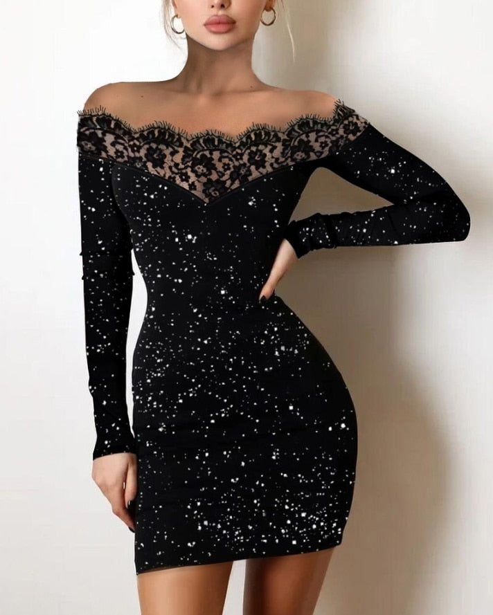 Off-the-Shoulder Lace Bodycon Mini Dress