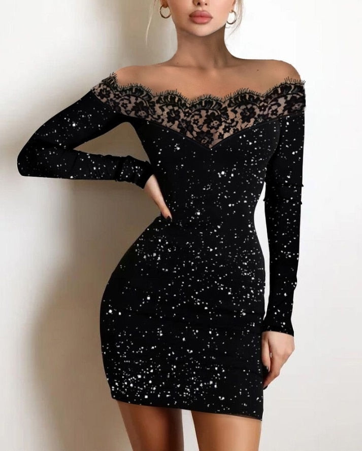 Off-the-Shoulder Lace Bodycon Mini Dress