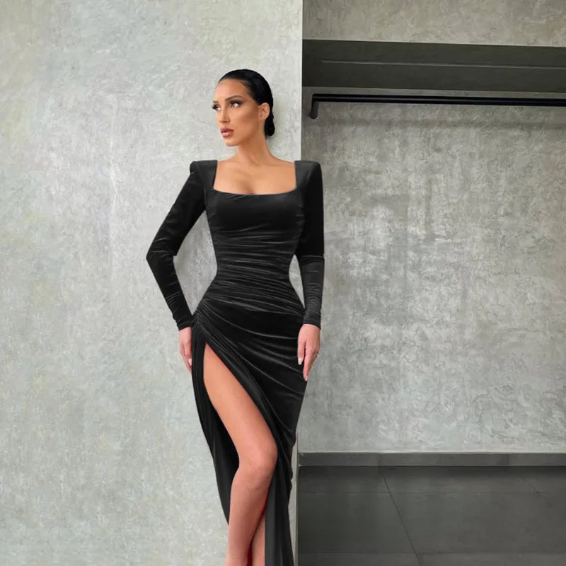 Sexy Red Velvet Elegant Midi Party Dress