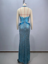 Deep V-Neck Sequin Maxi Dress