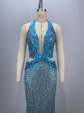 Deep V-Neck Sequin Maxi Dress