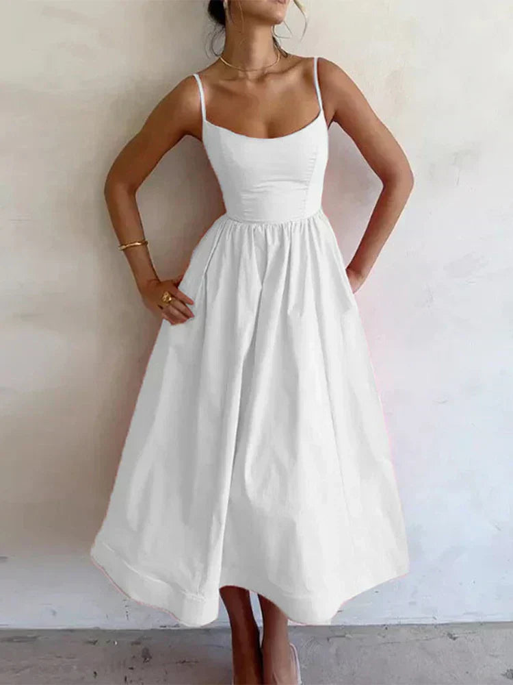 Delaney - Flattering Waist-Fitted Flare Dress White
