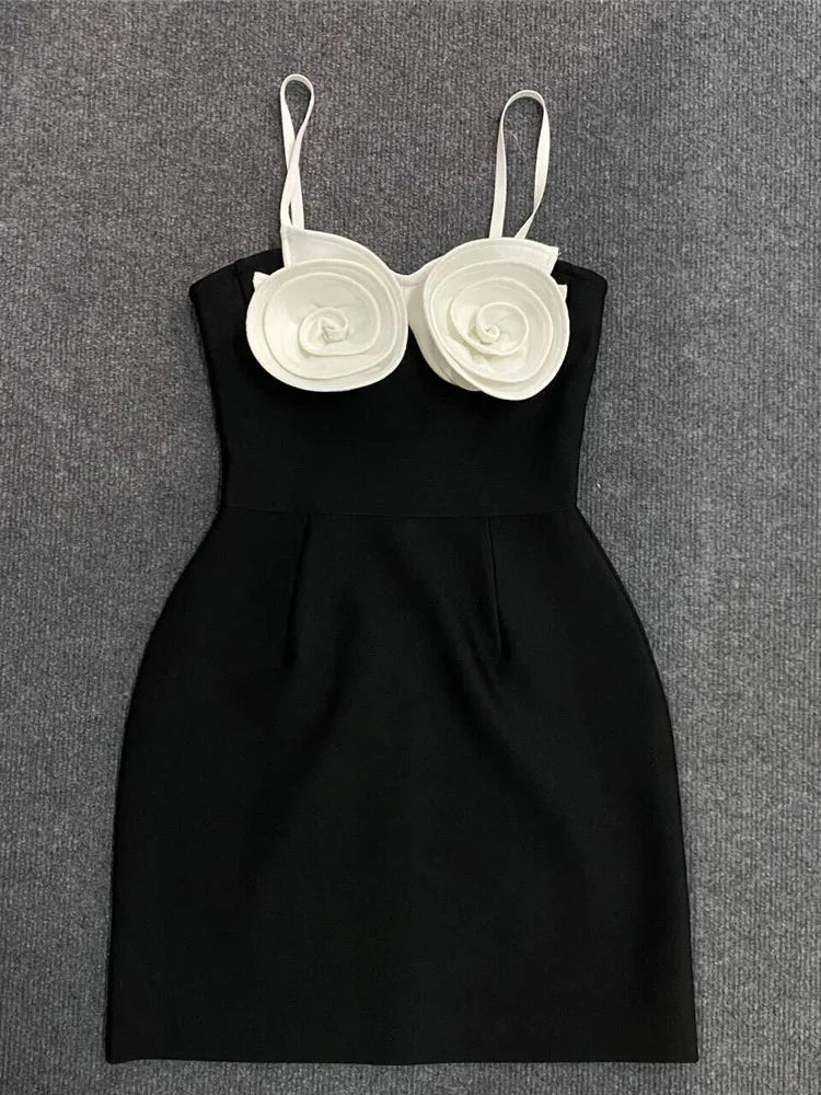 Rosette Bust Spaghetti Strap A-Line Mini Party Dress 4