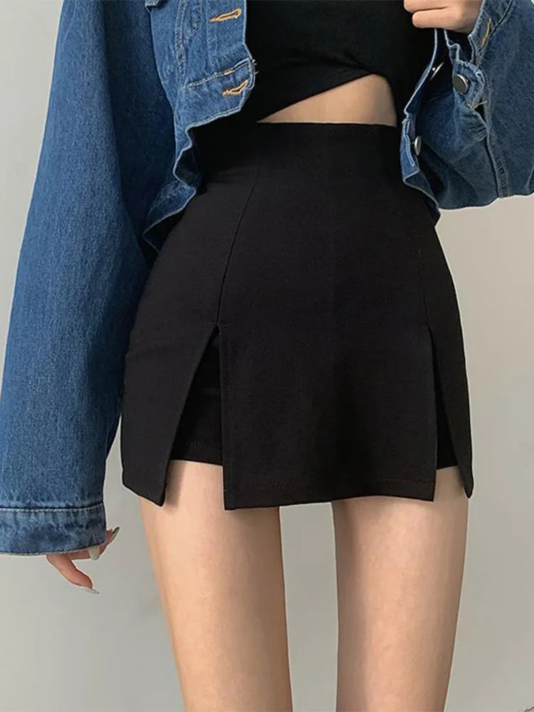 Split Skirt Office Ladies Suit Black Mini A-line Skirt Short