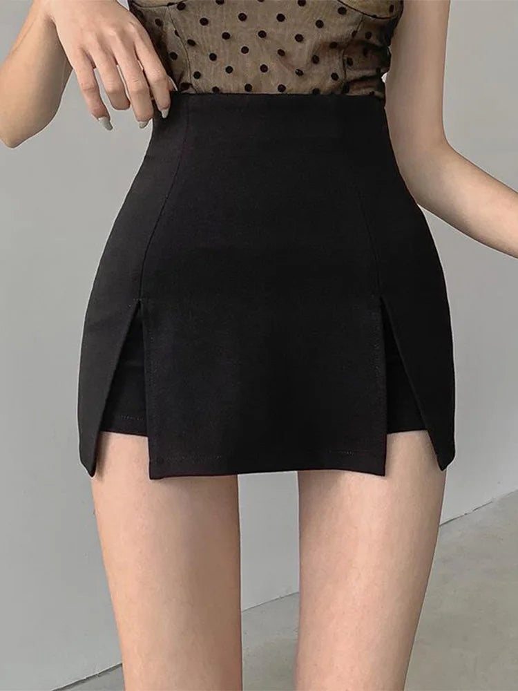 High Waist Double Front Split A-Line Mini Skort 3