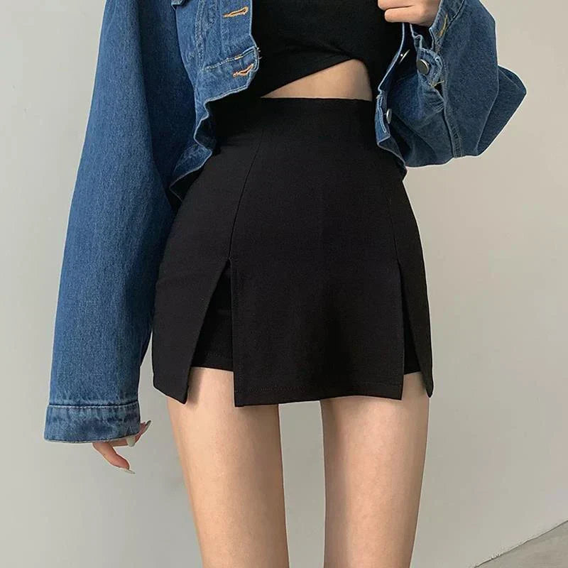 High Waist Double Front Split A-Line Mini Skort 5