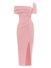 Sexy Square Collar Folds Design Long Dress Short Sleeves Christmas Party Pink / S Dresses-L