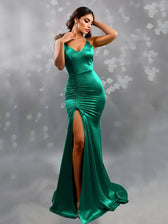 Deep V-Neck Satin Dress