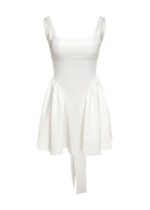 Sexy White Backless Bow Lace Up Mid Dress Summer 5