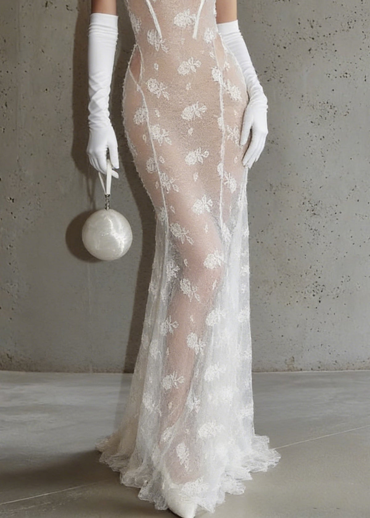 Halter Deep V-Neck Sheer Floral Lace Mermaid Maxi Dress 4
