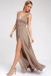 Sexy Backless Mesh Maxi Red Christmas Party Dress Khaki / S Dresses-L