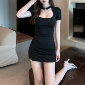 Hollow Out Bodycon Mini Split Evening Female Casual Elegant Cut Dress Black / One Size