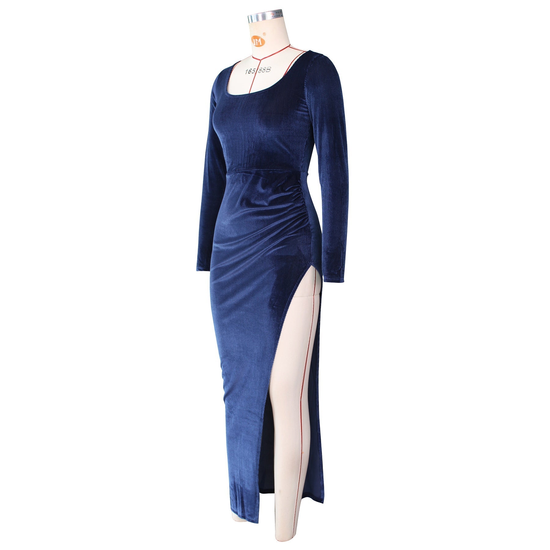 Refined Velvet High Waist Slit Maxi Dress Long Sleeve Evening Party Dress