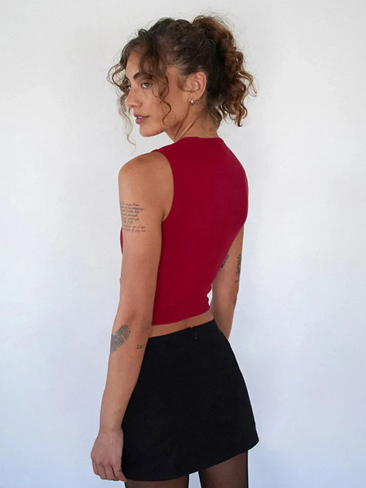 Y2K Bow TieUp Tank Top Crop Top