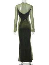 O Elegant Arm Dresses Fashion Full-Length Through Fall Party Gown Club Neck for Outfits Sexy - Long Mesh Patchwork See Women