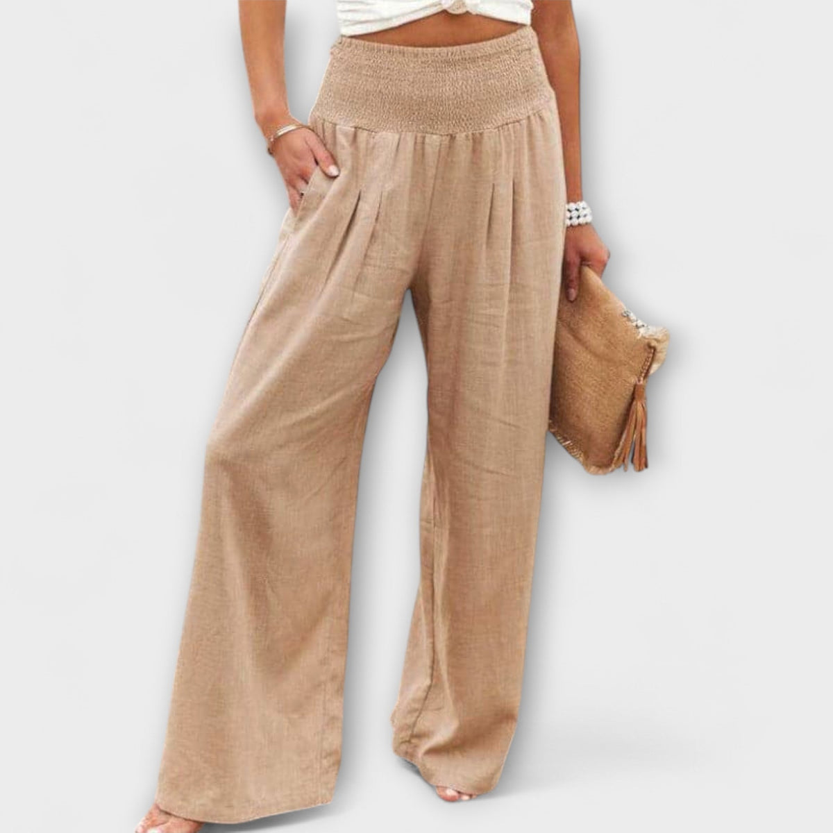 Smocked High Waist Wide Leg Palazzo Pants