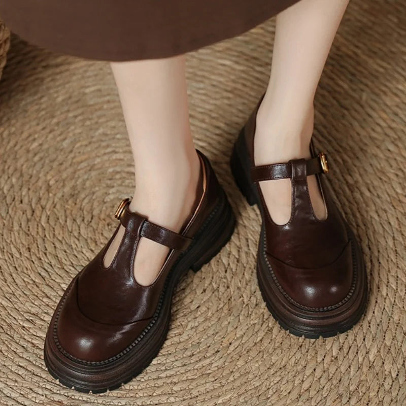 Round Toe T-Strap Buckle Platform Mary Jane Shoes