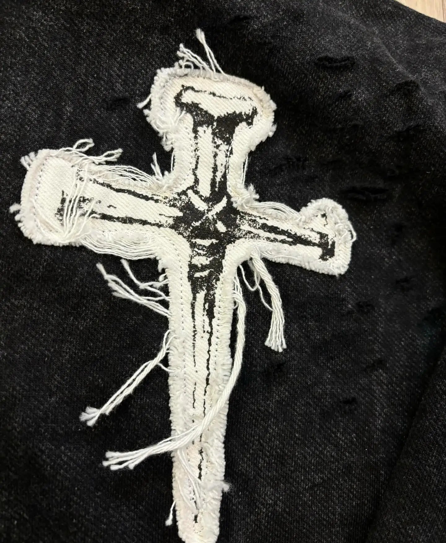 Embroidered Cross Zip Up Hoodie