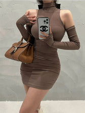 Lace Up Pleated High Neck Sleeveless Mini Dress 9