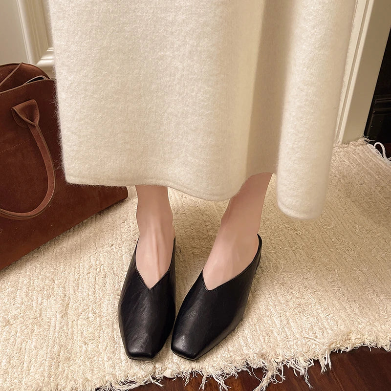 Square Toe Flat Mules