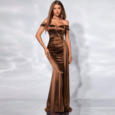 Off Shoulder Satin Mermaid Maxi Dress 10