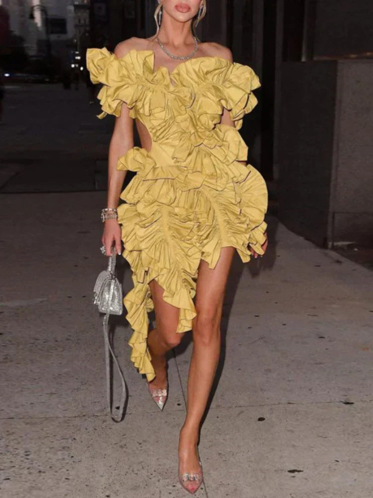 Sleeveless Tiered Ruffle Cut Out Asymmetric Hem Mini Party Dress 7